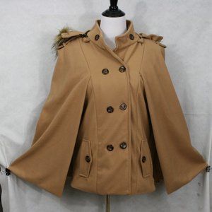 Jeykay Camel Polyester Lined Coat w/ Wings and Removable Fur Lined Hood SZ L NWT